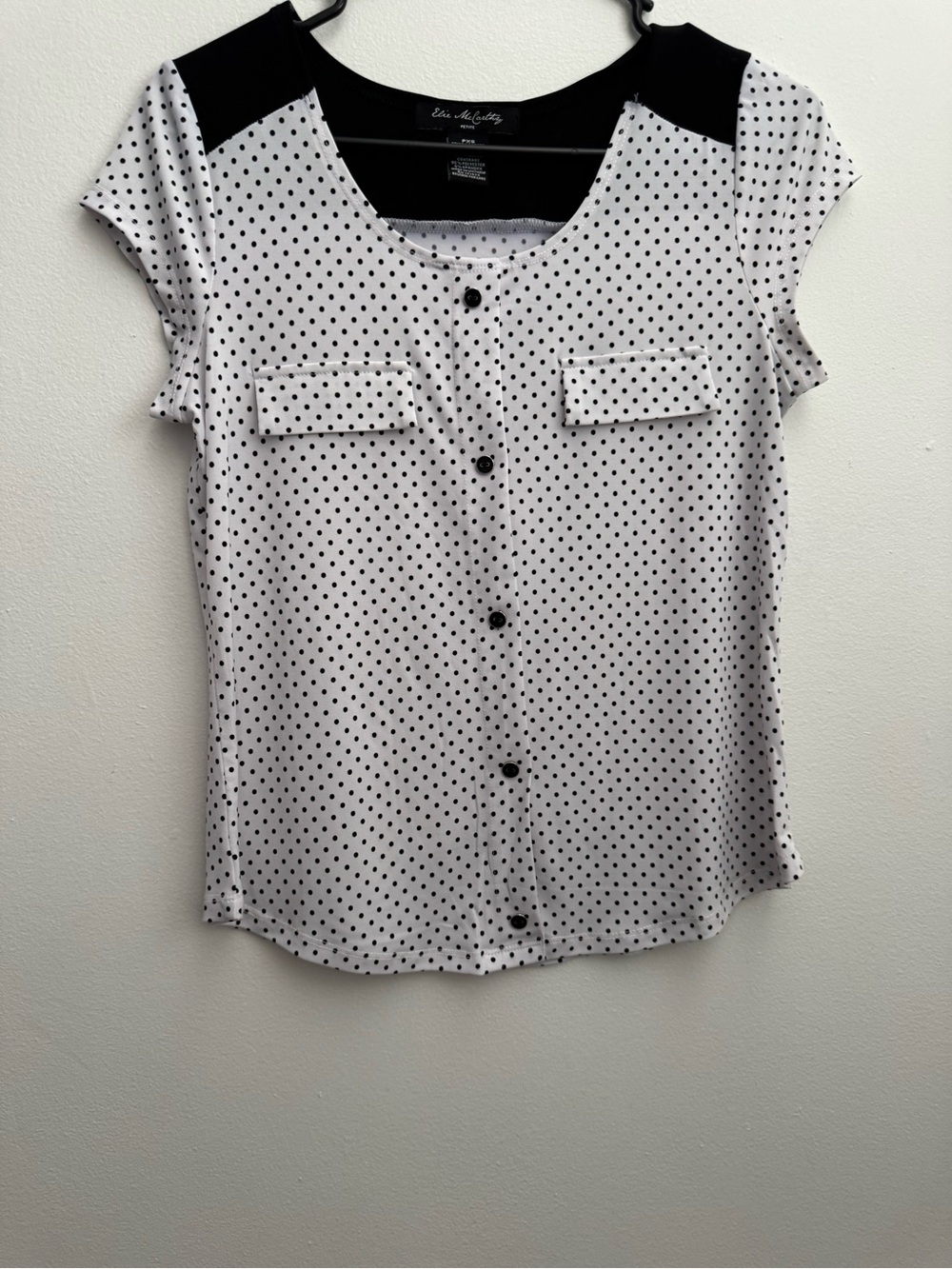 Ellen Tracy Polka Dot Button-Front Blouse in White and Black